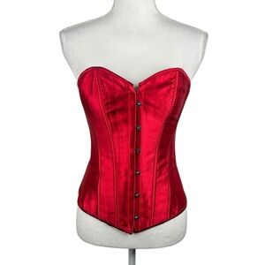 Red Satin Steampunk Whimsical Whimsigoth Goth Gorpcore Lace Up Corset Top